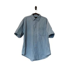 Croft and Barrow Denim Pocket Polo Casual Button Down Shirt Short Sleeve Blue